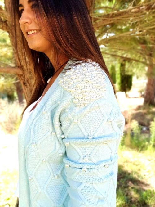 cardigan perlas verde agua