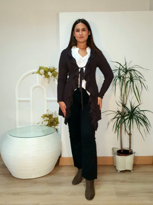 Chaqueta canalé lazo marrón