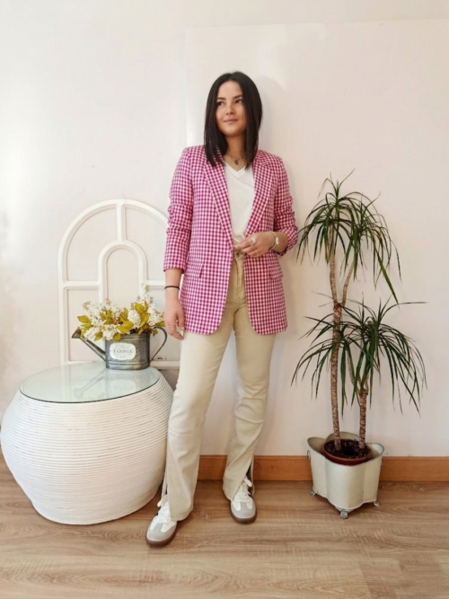 Blazer cuadros vichy fucsia