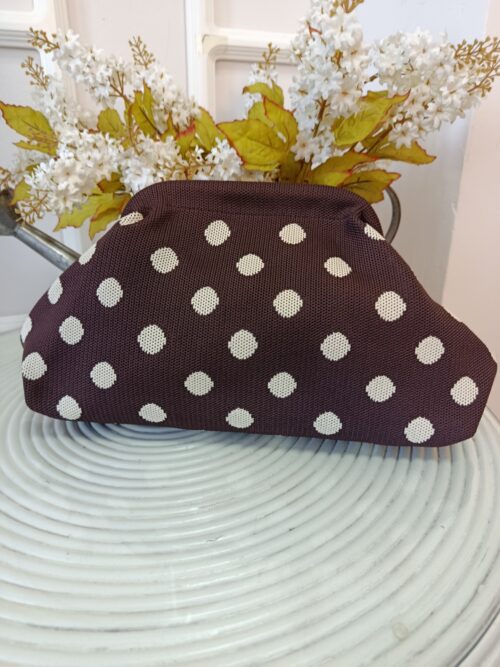 Bolso Clutch de Punto Lunares Marrón & Crudo