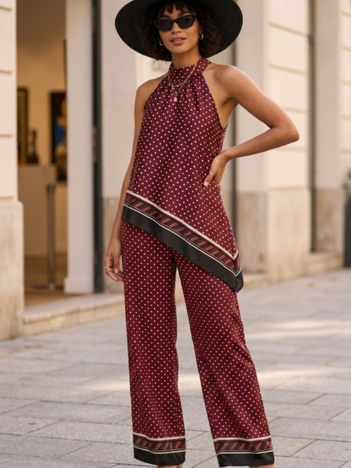 Conjunto granate de lunares con top halter
