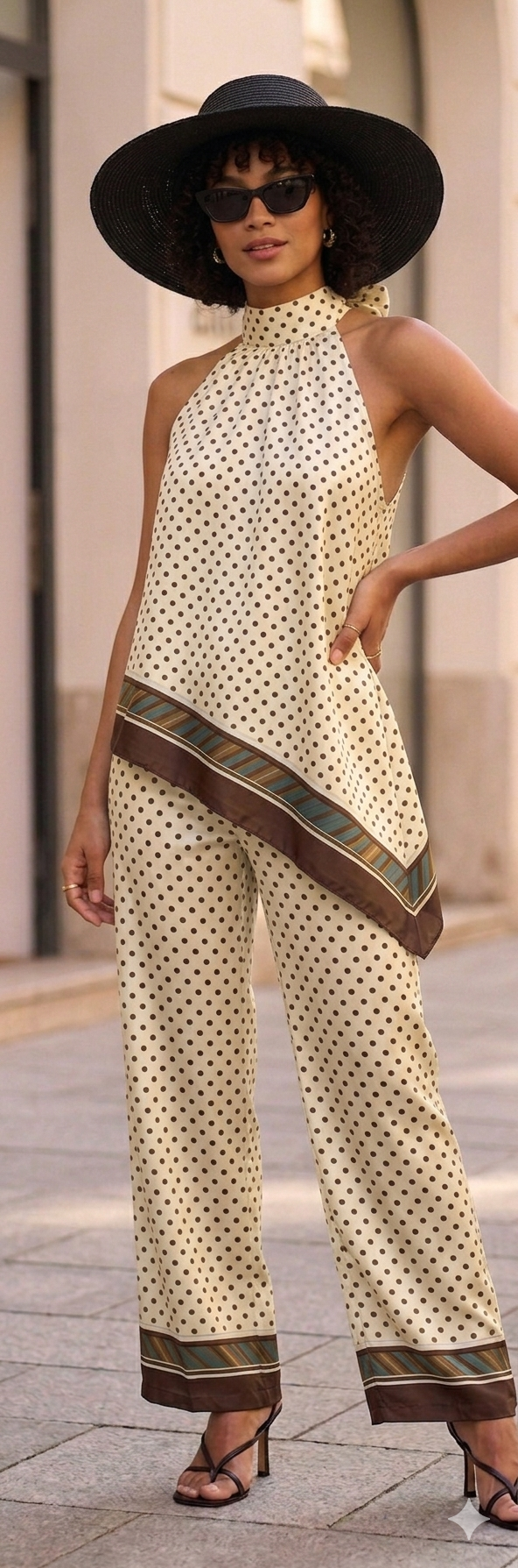 Conjunto beige de lunares con top halter