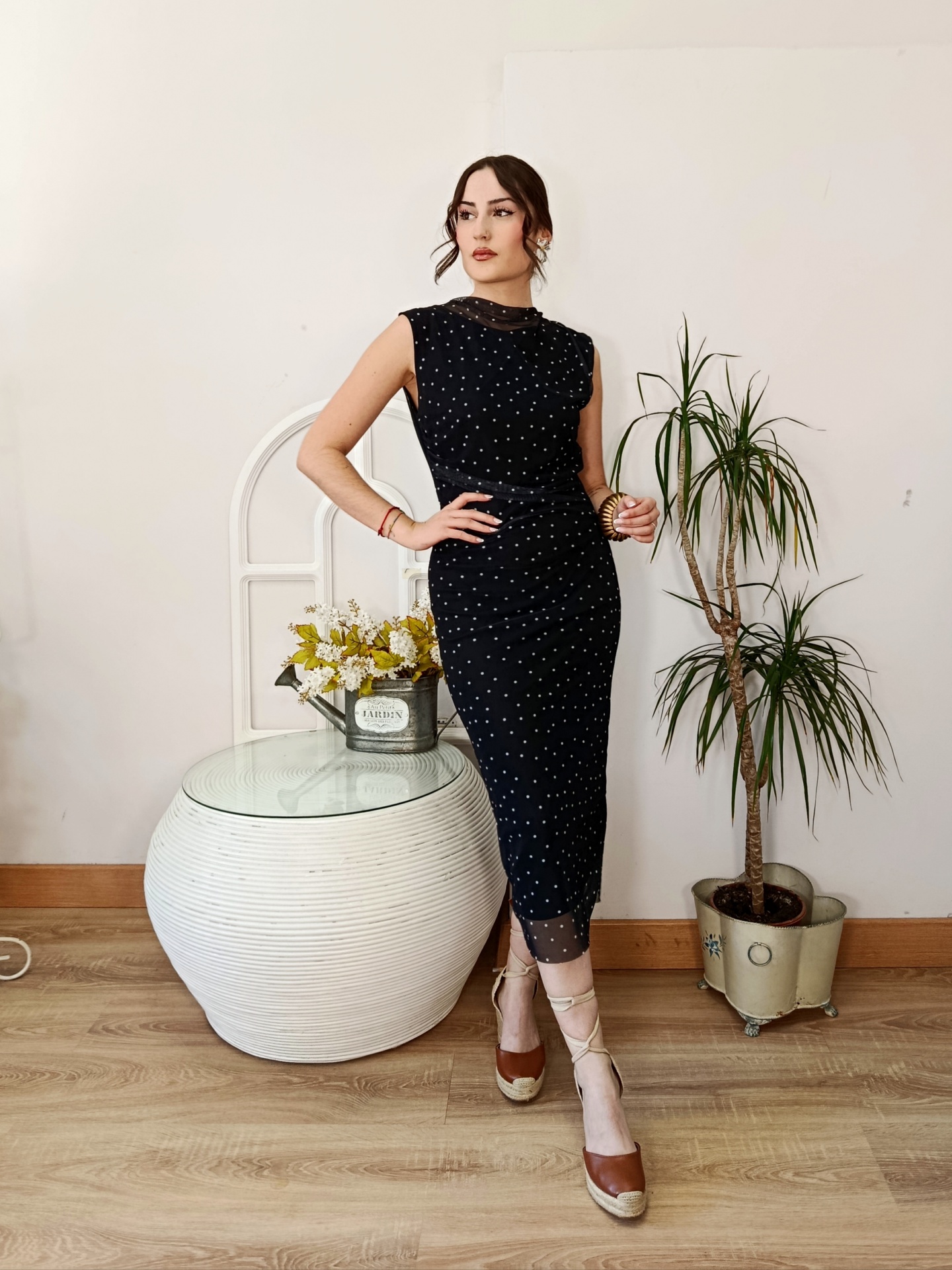 Vestido tul lunares negro