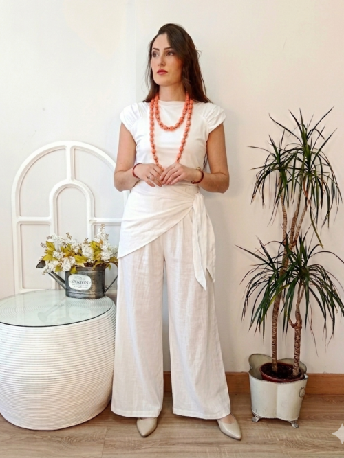 Pantalón Palazzo Blanco con Bandana