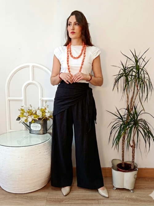 Pantalón Palazzo Negro con Bandana