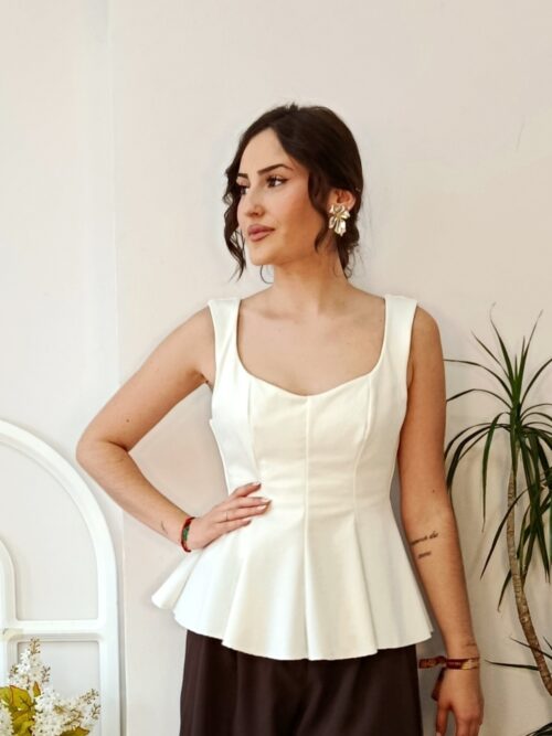 Top Crema Peplum Mujer Elegante Corte Entallado