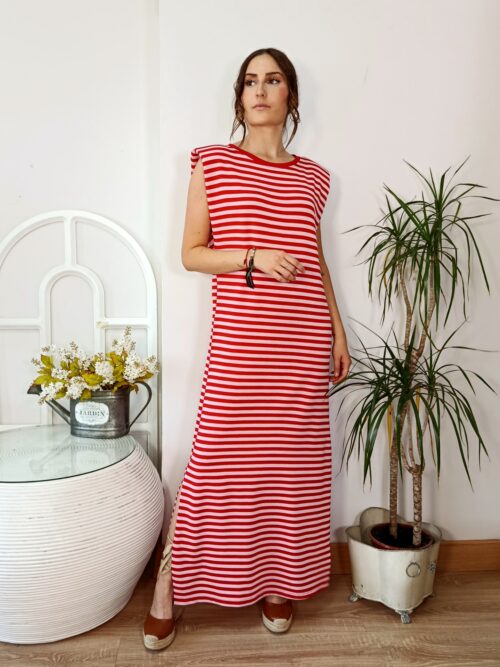 Vestido Largo Rayas Rojo