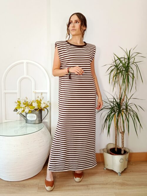 Vestido Largo Rayas Marrón