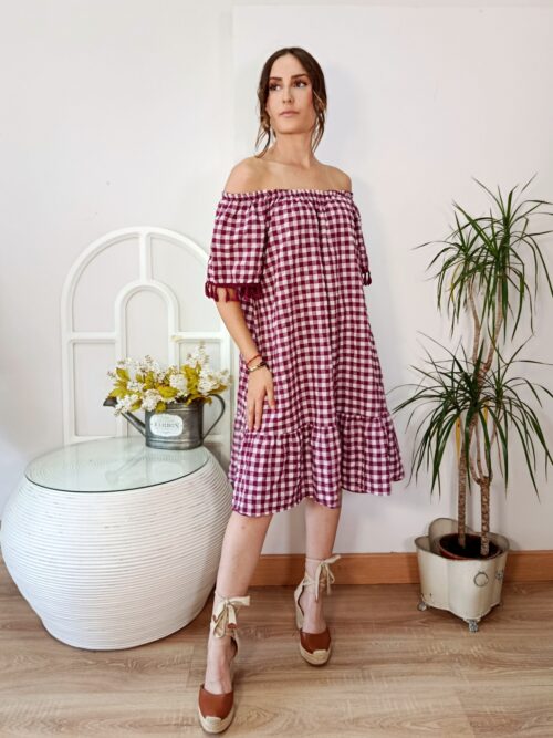 Vestido Midi Vichy Granate