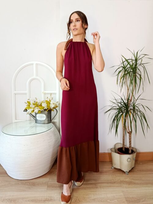Vestido Largo Halter Bicolor