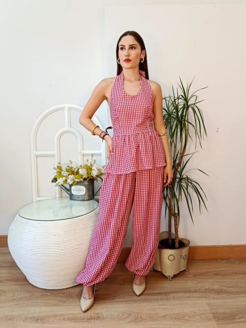 Conjunto Cuadros Vichy Rojo y Blanco