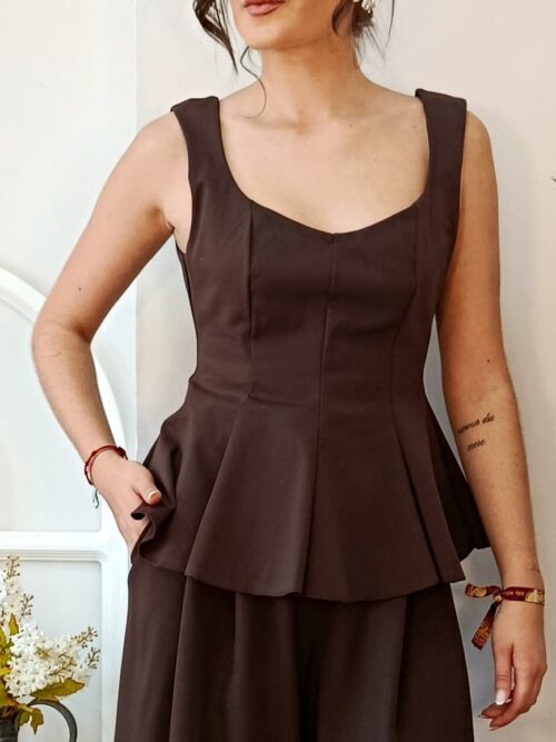 Top Peplum Chocolate Elegance