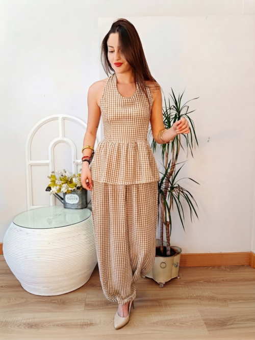 Conjunto Cuadros Vichy Camel