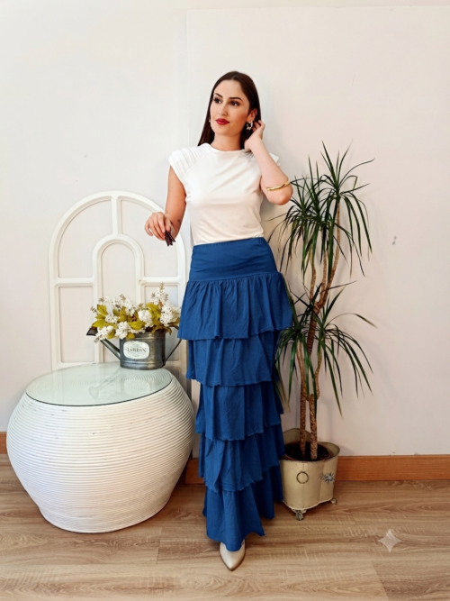Falda Larga Volantes Azul Azafata