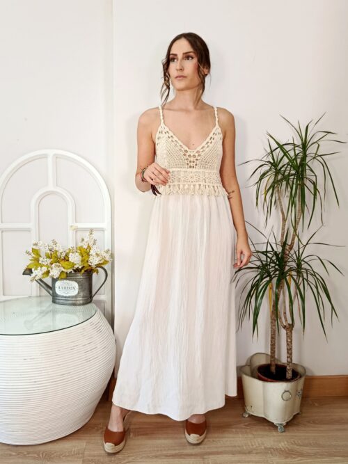 Vestido Boho Crochet Marfil