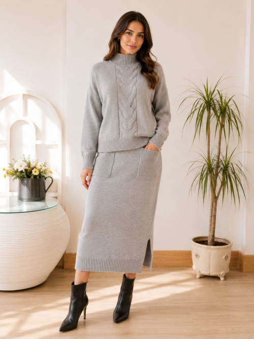 Conjunto de Punto Trenzado Gris